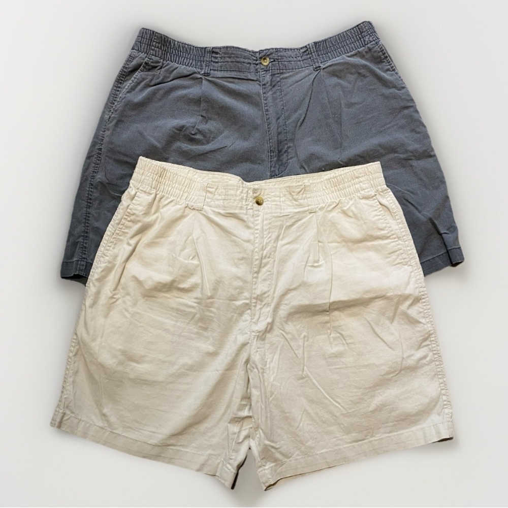 2 Pcs Vintage David Taylor Men’s Summer Short Shorts Pleated Front Sz Waist 40”